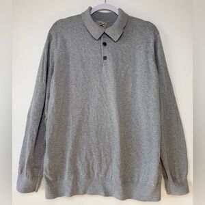 L.L Bean Grey Cotton Cashmere Blend Long Sleeve Polo Pull Over Shirt Men size XL